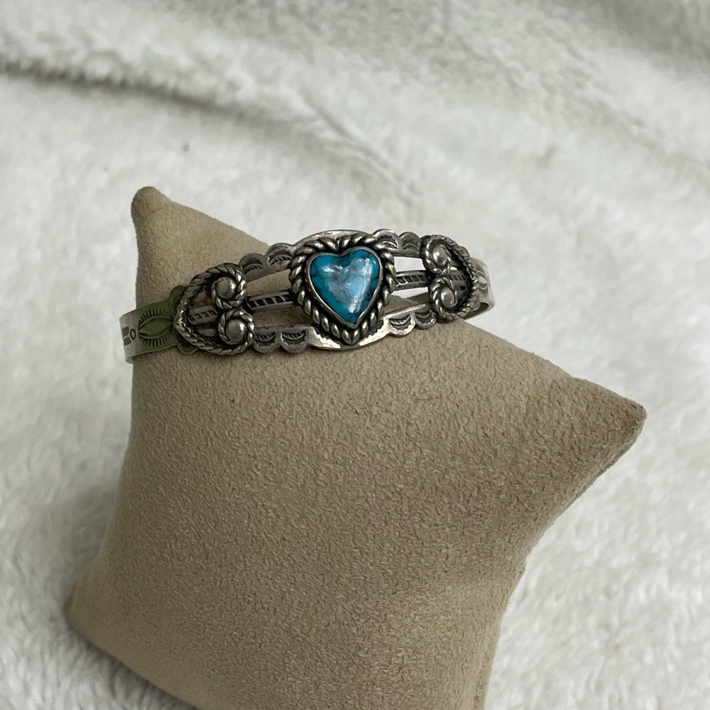 Silver Nickle Bell Faux Turquoise cuff bracelet